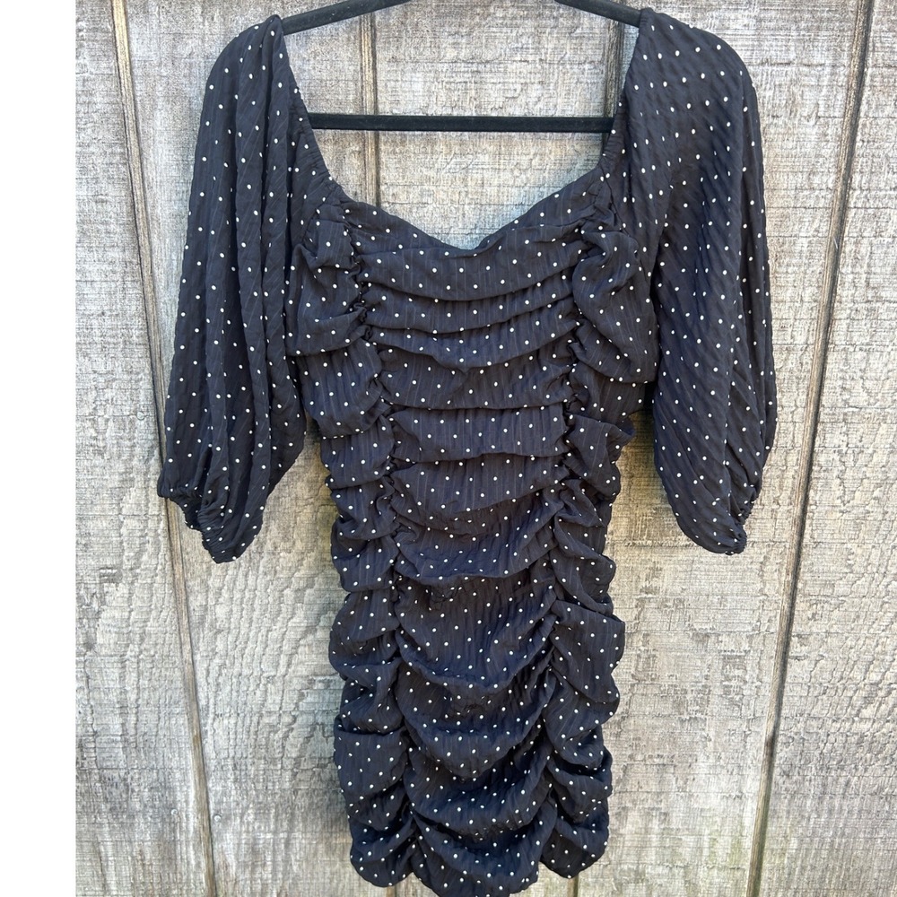 Style Rack Ruched Polka Dot Mini Dress Puff Sleeve Homecoming Sorority Rush S
